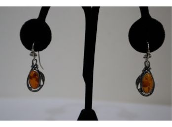 925 Sterling With Amber Earrings