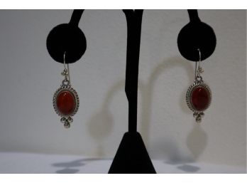 925 Sterling And Carnelian Colored Stone Earrings Signed 'BA' Indonesia