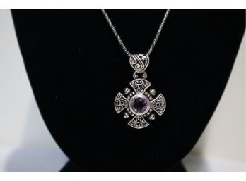 925 Sterling And Purple Stone Pendent With 925 Sterling Italy Chain 18'