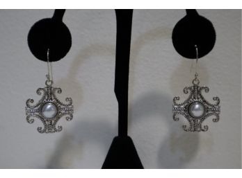 925 Sterling And Pearl Earrings Signed Indonesia Suarti