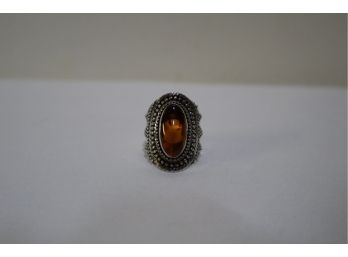 925 Sterling And Amber Ring Signed 'BA' Indonesia Size 8