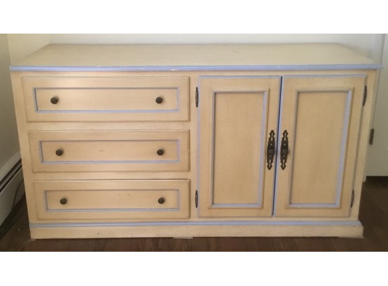 Hand Painted Creme Wooden Dresser, Blue Trim B