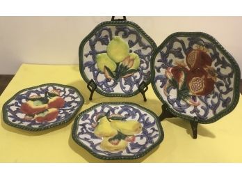 4 Fitz & Floyd Ceramic Stunning Hanging Fruit Plates