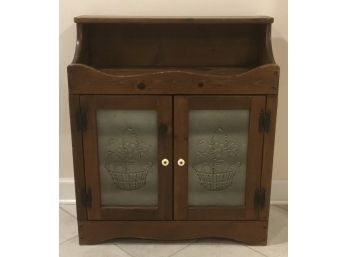 Antique Pine Cabinet, Tin Punch Design Fruit Panel Doors