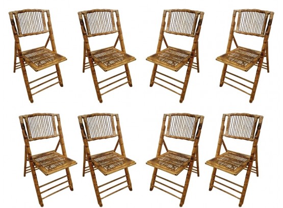 Set Of 8 Folding Rattan Occasional Chairs