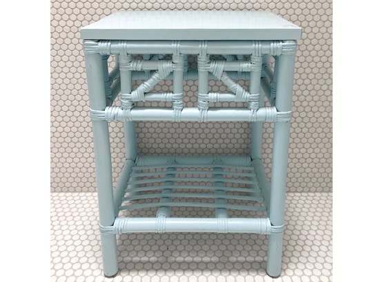 Cute Minty Blue Painted Rattan Bathroom Accent Table