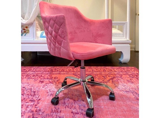 Hot Pink Quilted Upholstered Barrel Back Adjustable Rolling Desk Chair