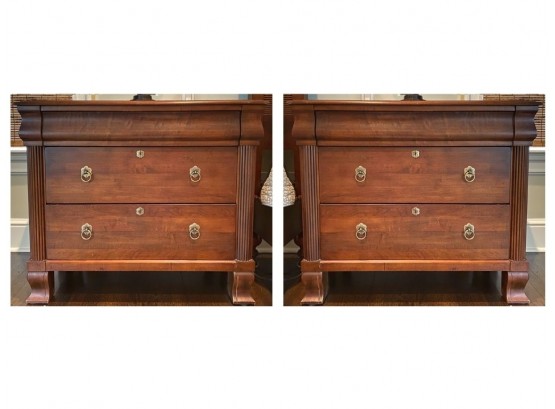 Pair Of Ethan Allen Bedside Tables With Dovetail Drawers And Fluted Molding