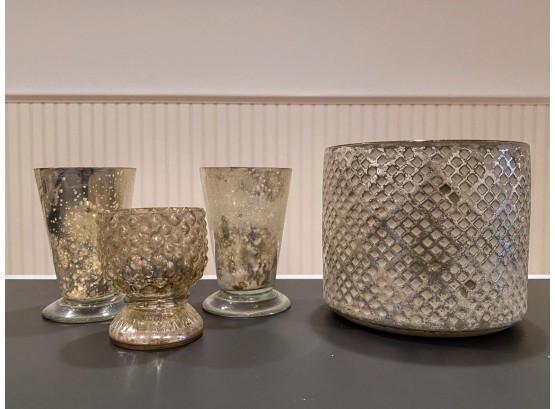 Metallic Finish Textured Glass Votives And Ceramic Ice Bucket / Planter