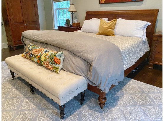 King Size Sleigh Platform Bed With Textured Washboard Design Inlay