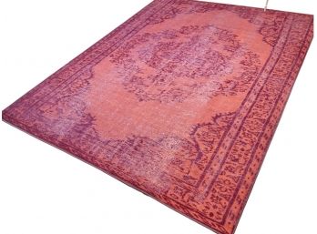 Hot Pink Overdyed Vintage Distressed Inspired Area Rug With Center Medallion Design