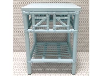 Cute Minty Blue Painted Rattan Bathroom Accent Table