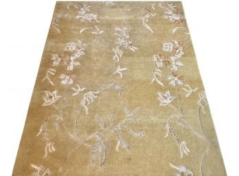 AUTHENTIC WOOL AREA RUG GOLD WITH FLORAL DESIGN INLAY