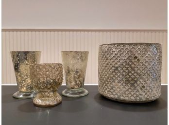 Metallic Finish Textured Glass Votives And Ceramic Ice Bucket / Planter
