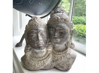 Beautiful Double Buddha Heads Stone Sculpture