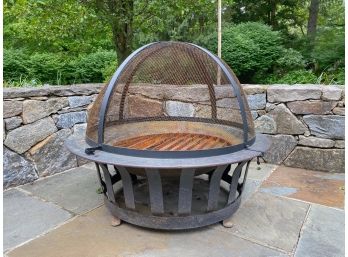 Outdoor Forged Iron Fire Pit With Grill And Mesh Dome Cover