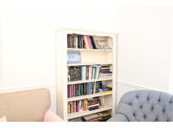 Six Tier Distressed Wooden Bookcase  White