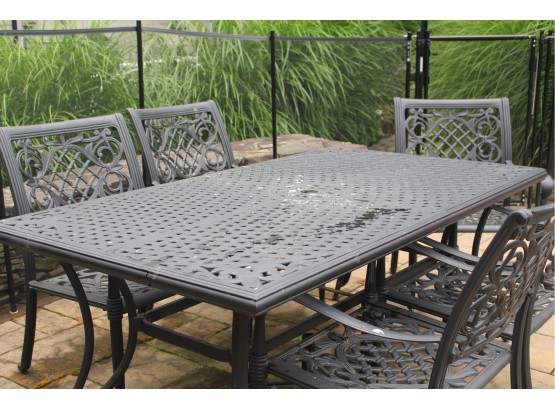 Out Patio Table, Chairs And  Umbrella Stand