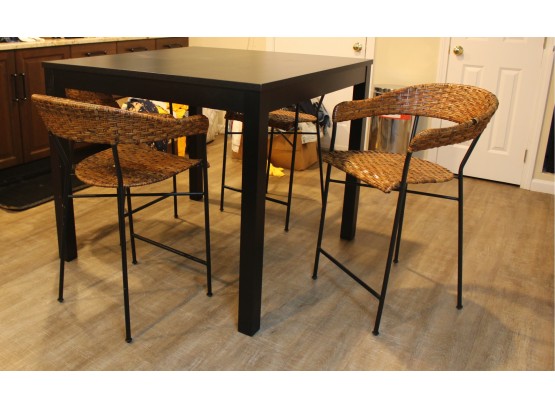 IKEA BJURSKA Bar Table With Four  Wicker And Metal Chairs