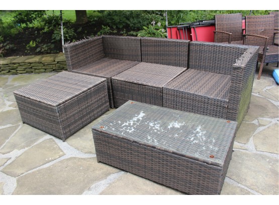 Outdoor All-weather Wicker Sofa, Table And Ottoman