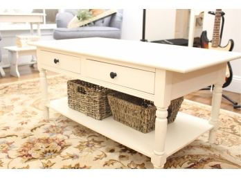 Two Drawer Distressed White Coffee Table