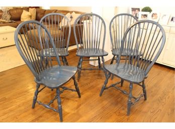 Set Of Five Distressed Navy Windsor Chairs