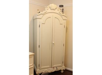 Tall White Armoire With Carved Finial