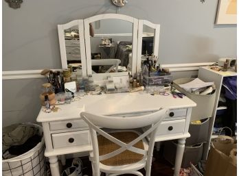 White Distressed Vanity Desk And Chair