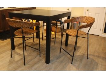 IKEA BJURSKA Bar Table With Four  Wicker And Metal Chairs