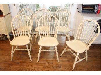 Set Of Six Ethan Allen Country Crossing Windsor Chairs Cream