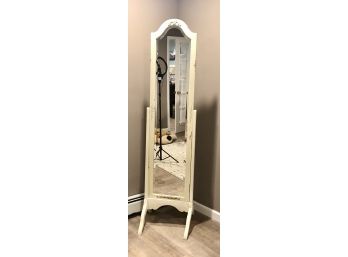 Distressed Adjustable Carved Wooden Mirror On Stand  Cream
