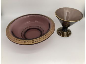 Vintage Mid-Century Amethyst Bowl And Glass