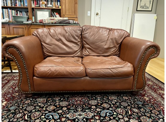 Leather Settee With Large Nailhead Details By American Leather (Dallas, TX)