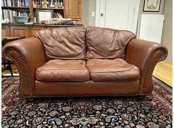 Leather Settee With Large Nailhead Details By American Leather (Dallas, TX)