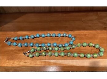 Two Stone Beaded Necklaces In Blue & Green