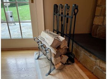 Iron Fireplace Log Rack & Tool Set