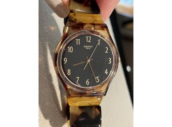Swatch Tortoise Shell Style Expansion Bracelet Watch, Size Small