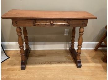 Rustic Side Table With Turned Legs & Single Drawer