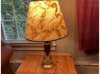 Brass Table Lamp With Unique Leaf Motif Papier-mache Style Shade