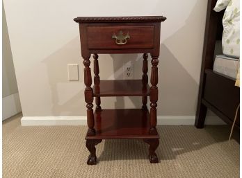 Vintage Mahogany Side Table With Two Shelves & Single Drawer