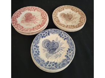 Turkey Themed And Multi Colored Salad Size Plates.