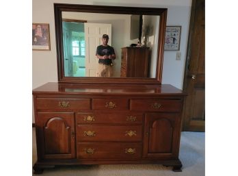 Ethan Allen Solid Cherry Wood Dresser And Mirror