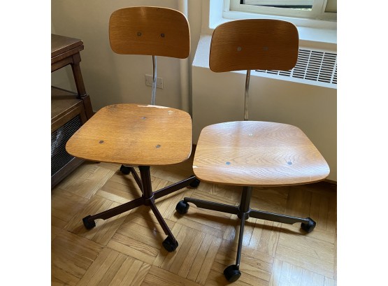 Two Vintage Teak Kevi Office Chairs By Jorgen Rasmussen