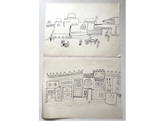 Two Original Satish Joshi Drawings On Paper, Unframed, Signed 1975