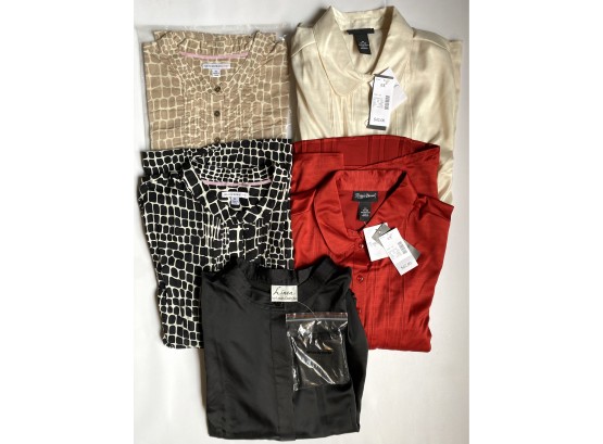 Five New Button Down Shirts: Isaac Mizrahi Live, Maggie Barnes & Linea, Some With Tags, XL