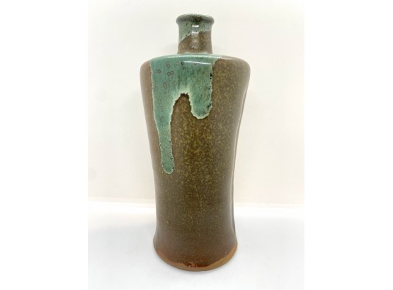 Vintage Drip Glaze Pottery Vase With Asian Signature