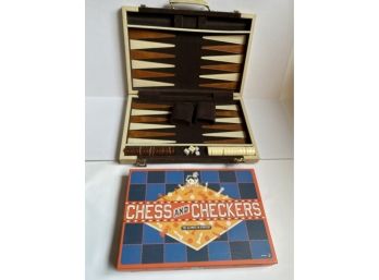 Vintage Backgammon Set & New Chess Checkers Board Games