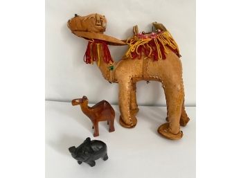 Leather Camel From Dubai & Wooden Animal Figurines