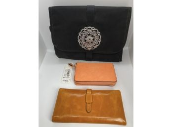 Two New Leather Wallets & Large Jewelry Travel Carrier