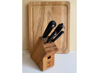 Wusthof Trident Knife Block With Three Knives & Sharpening Steel, Large Cutting Board